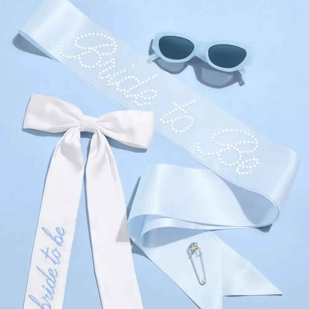 Something Blue Set - Bow, Sash, Glasses - She Chester