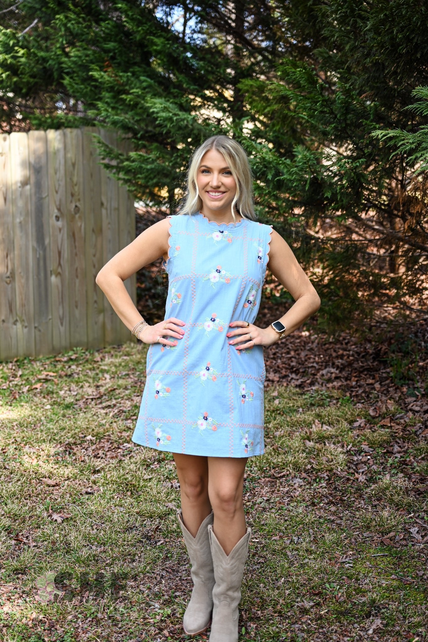 Sophee Chambray Embroidered Dress - She Chester