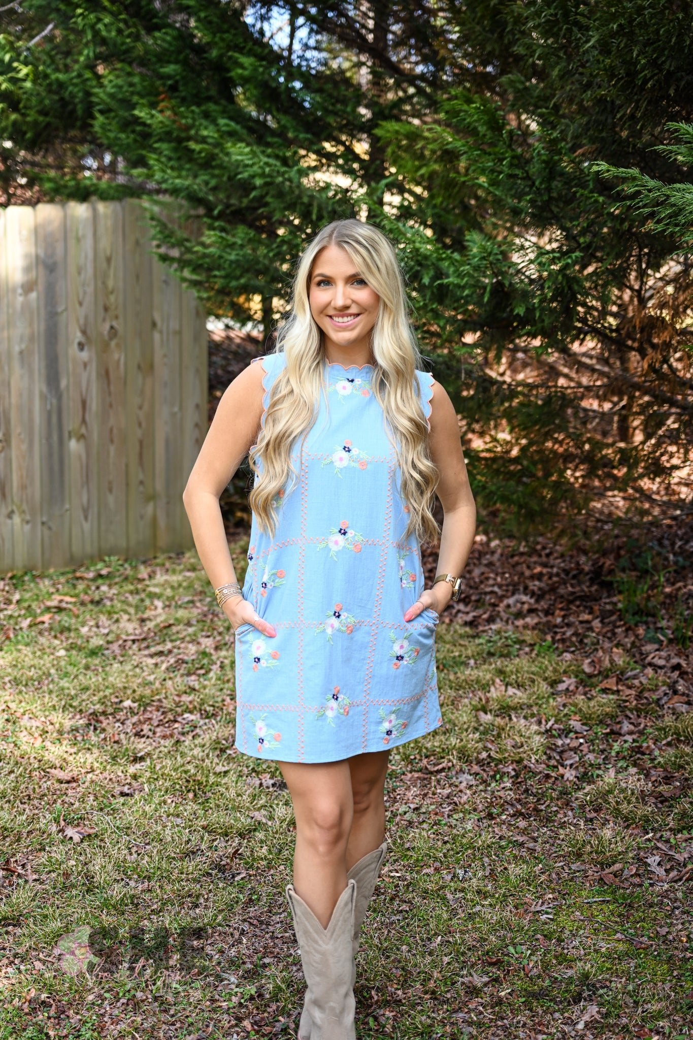 Sophee Chambray Embroidered Dress - She Chester