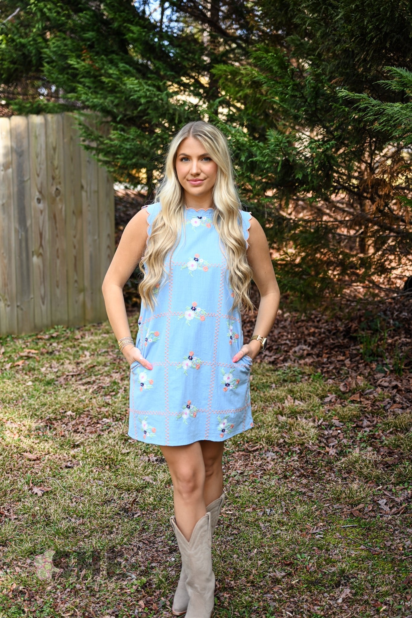 Sophee Chambray Embroidered Dress - She Chester