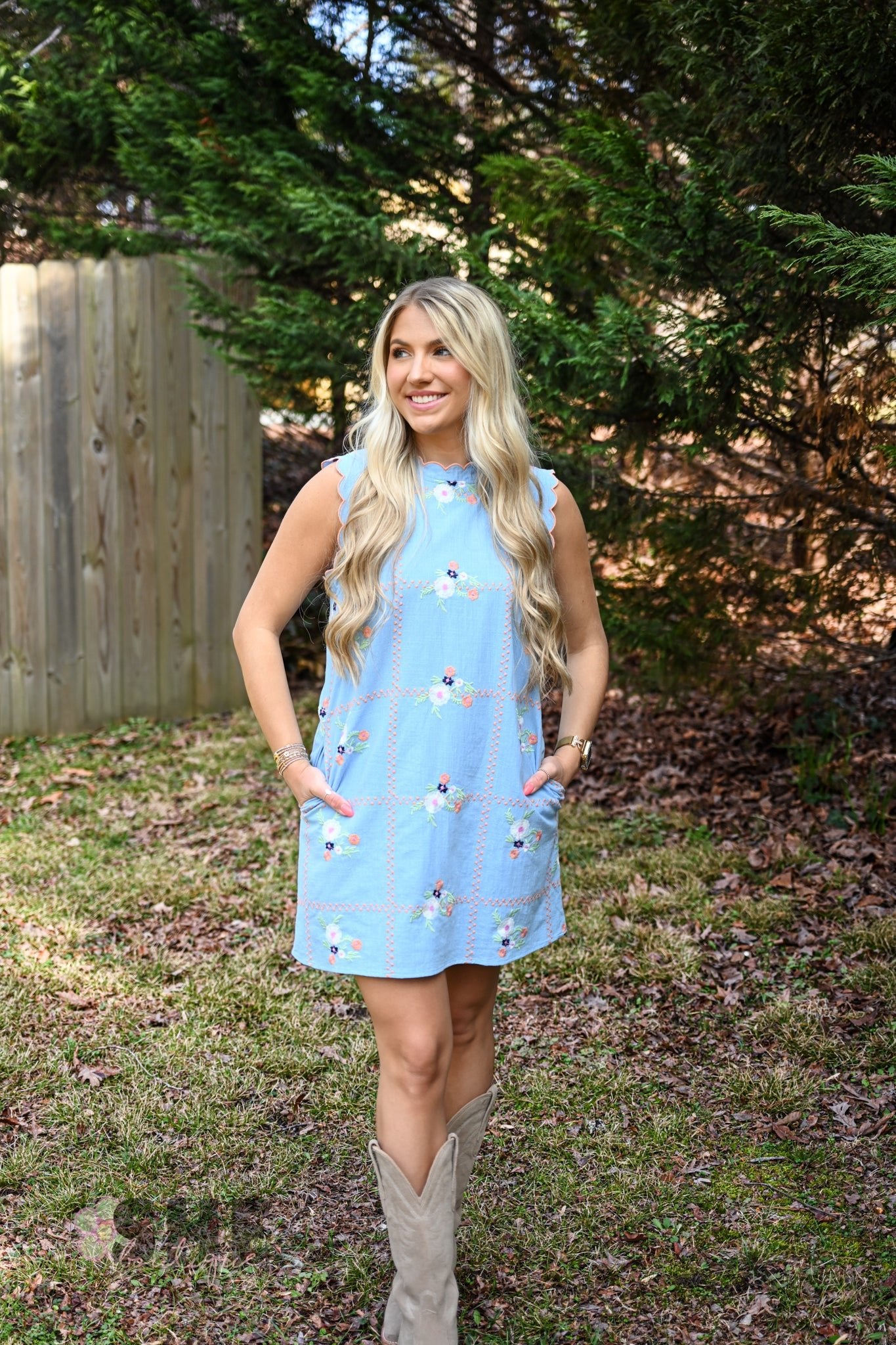Sophee Chambray Embroidered Dress - She Chester
