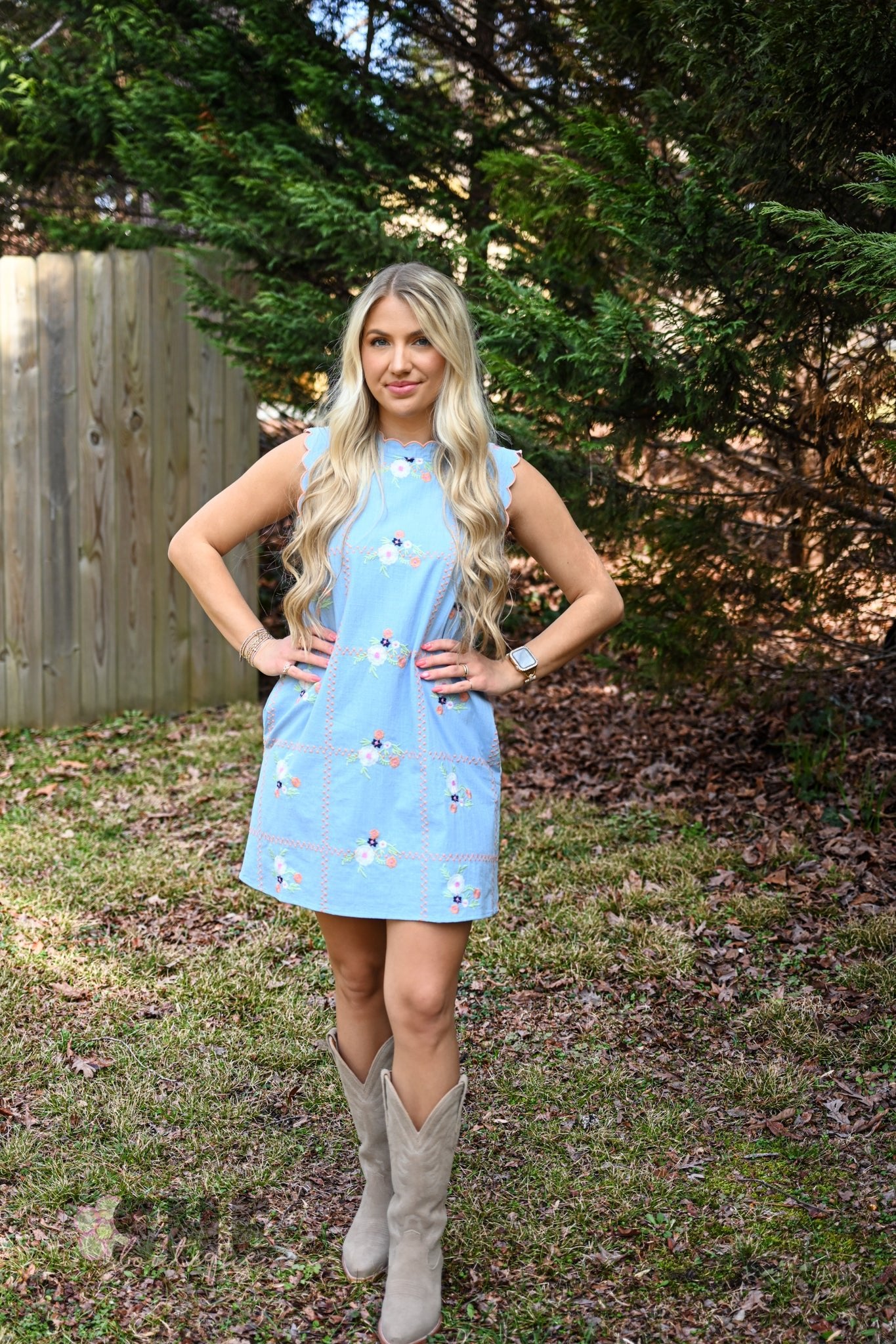 Sophee Chambray Embroidered Dress - She Chester