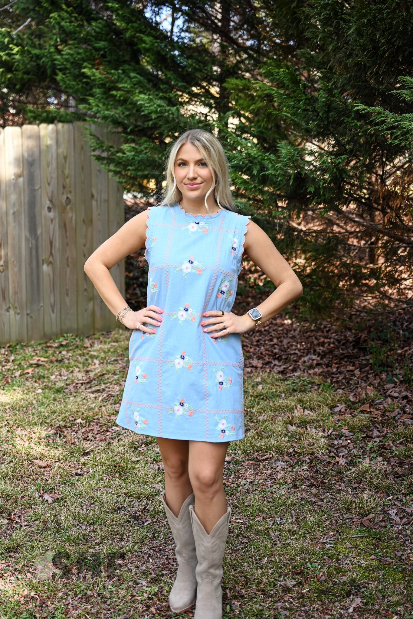 Sophee Chambray Embroidered Dress - She Chester
