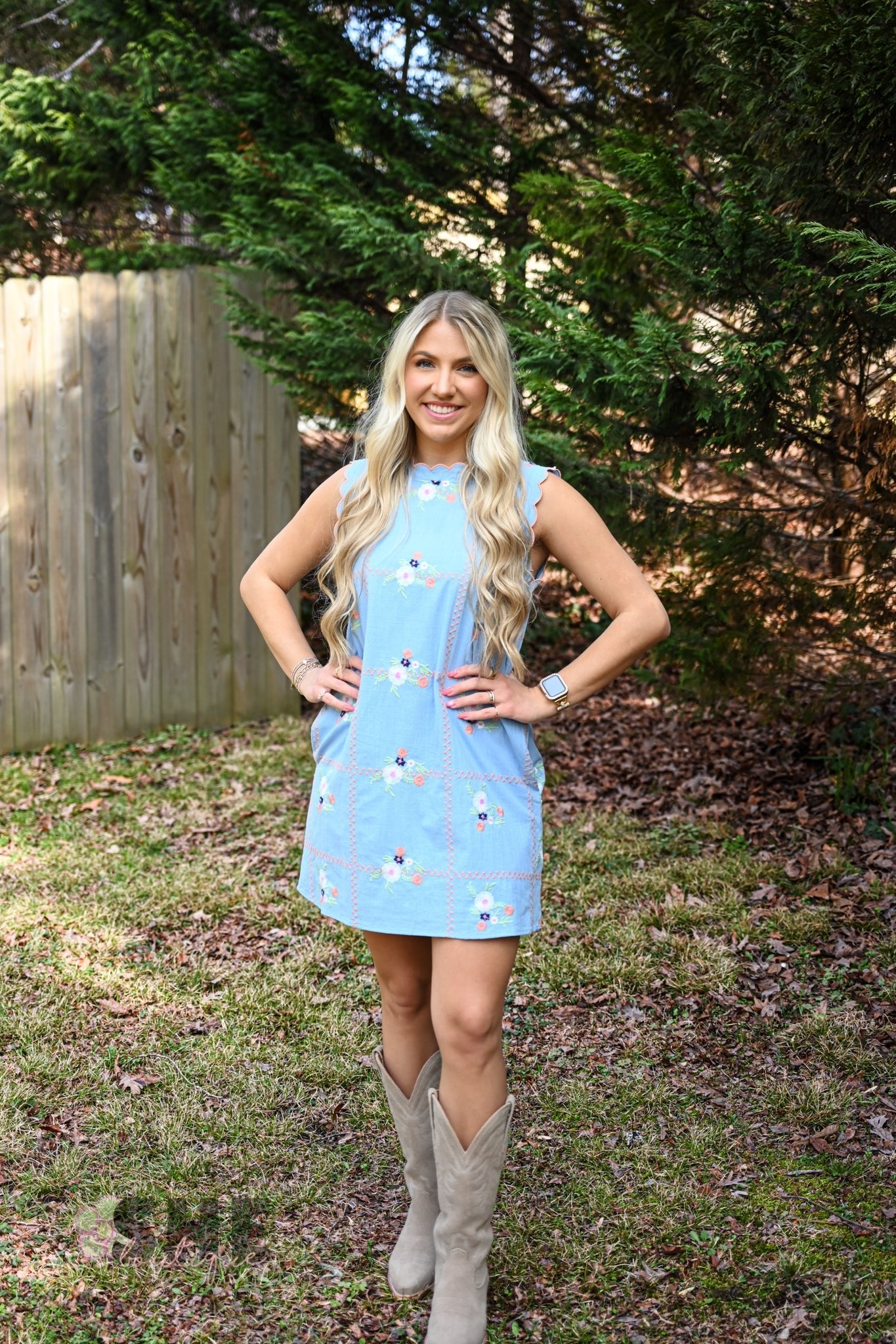 Sophee Chambray Embroidered Dress - She Chester