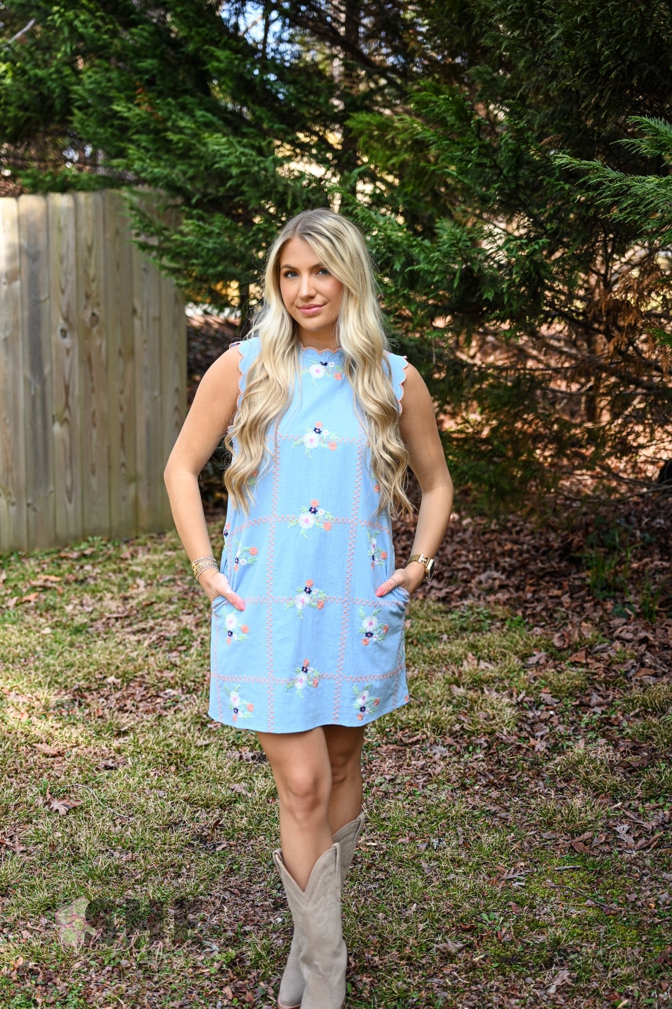 Sophee Chambray Embroidered Dress - She Chester