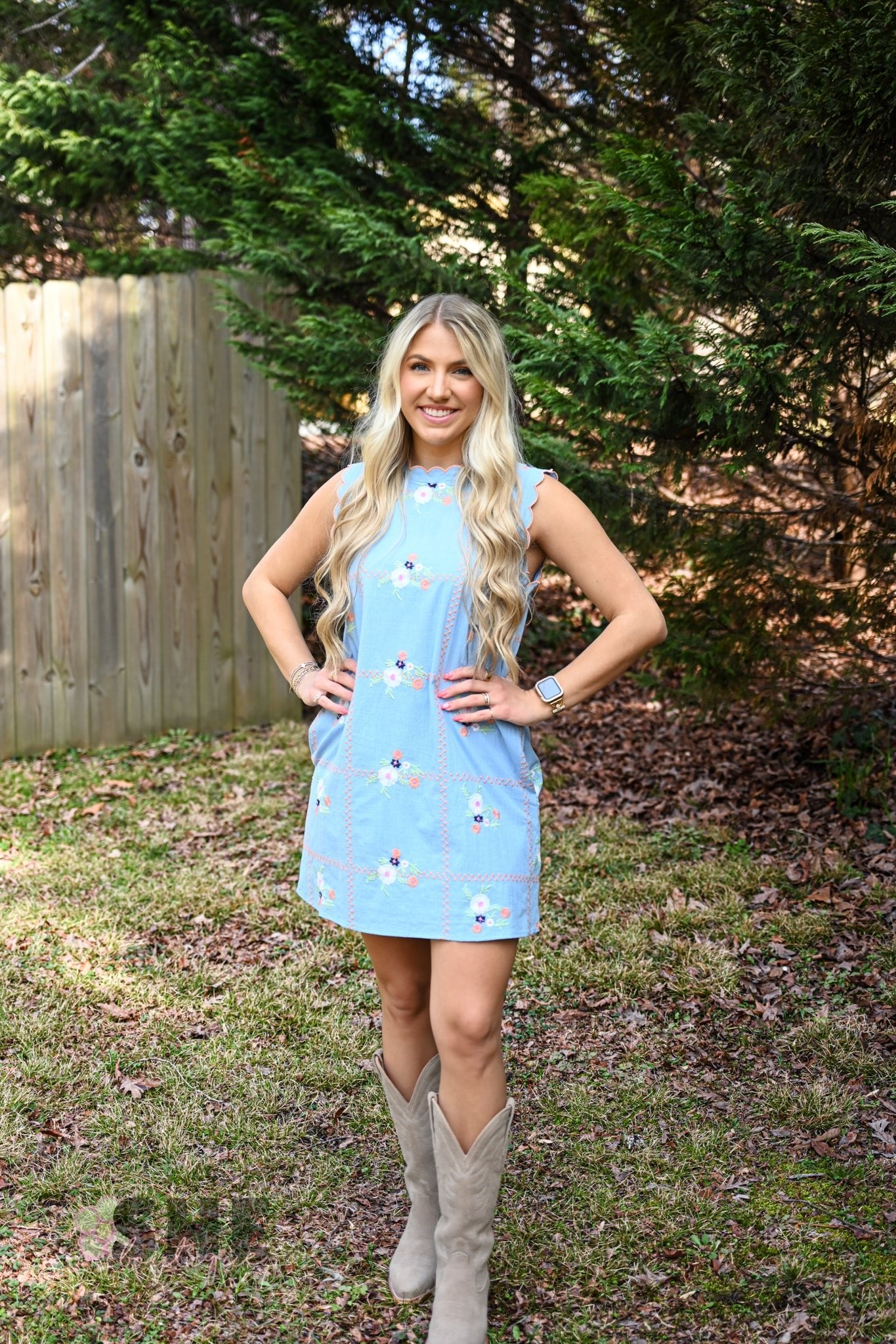 Sophee Chambray Embroidered Dress - She Chester