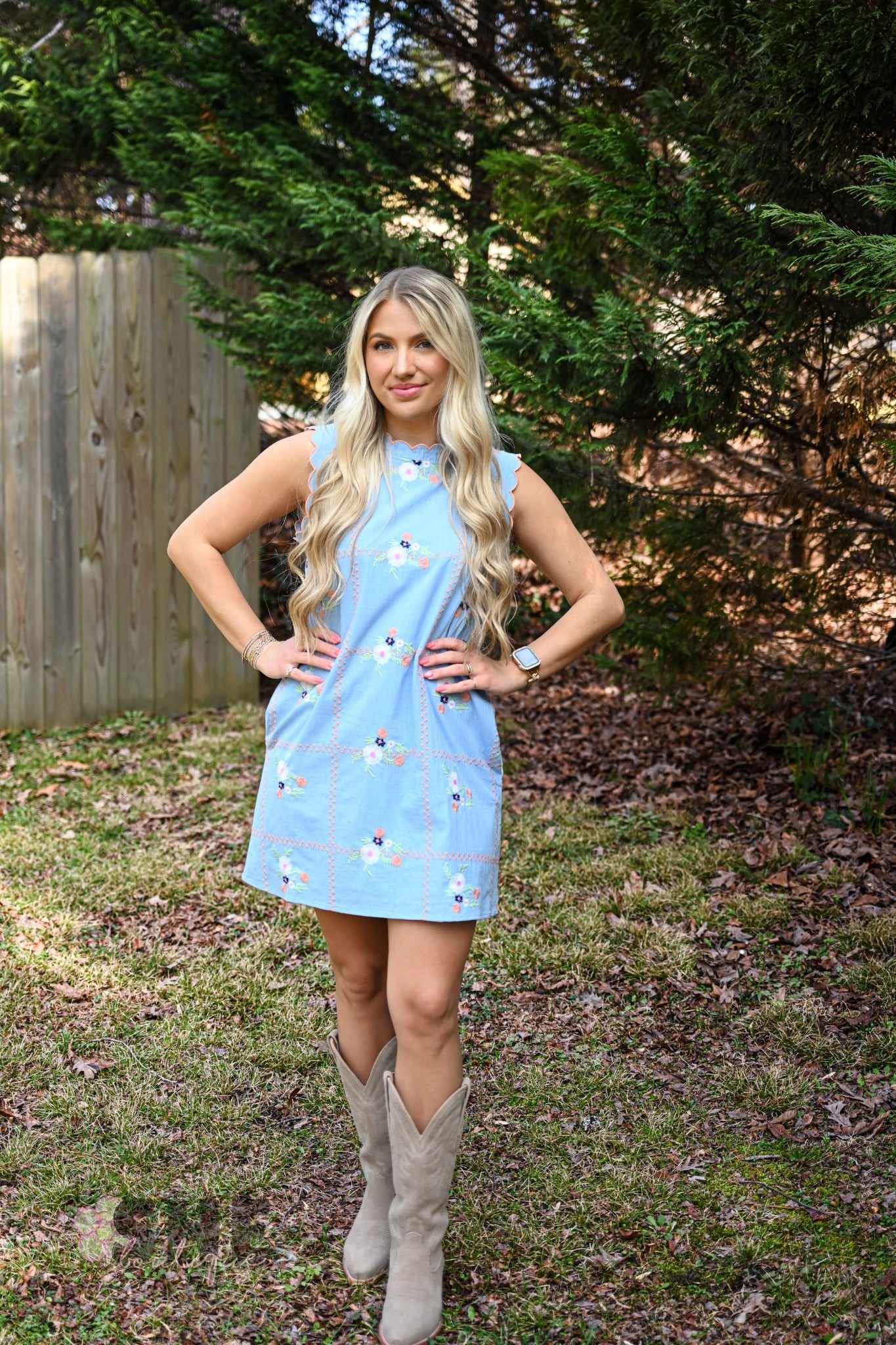 Sophee Chambray Embroidered Dress - She Chester