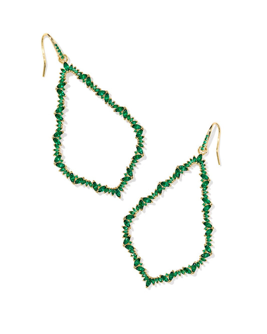 SOPHEE CRYSTAL OPEN FRAME EARRINGS GOLD GREEN CRYSTAL - She Chester