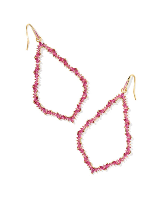 SOPHEE CRYSTAL OPEN FRAME EARRINGS GOLD PINK CRYSTAL - She Chester