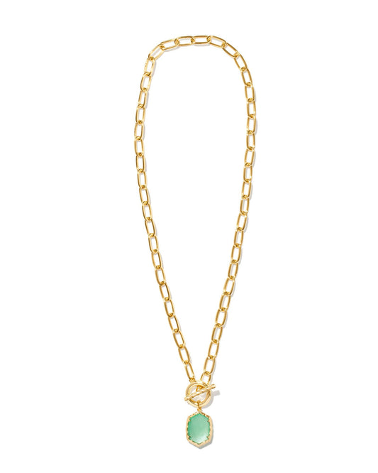 Daphne Link Chain Necklace Gold Light Green MOP