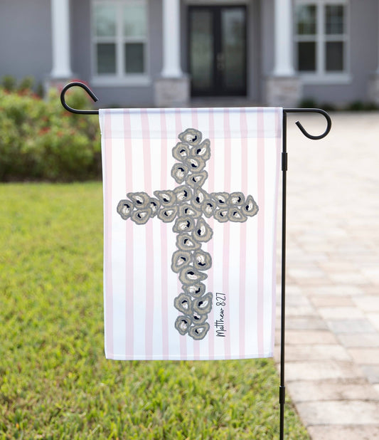 Spring Garden Flag – Easter Oyster Cross: 12" x 18" - Double - Sided - She Chester
