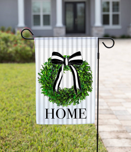 Spring Garden Flag - Home Black and White Wreath: 12" x 18" - Double - Sided - She Chester