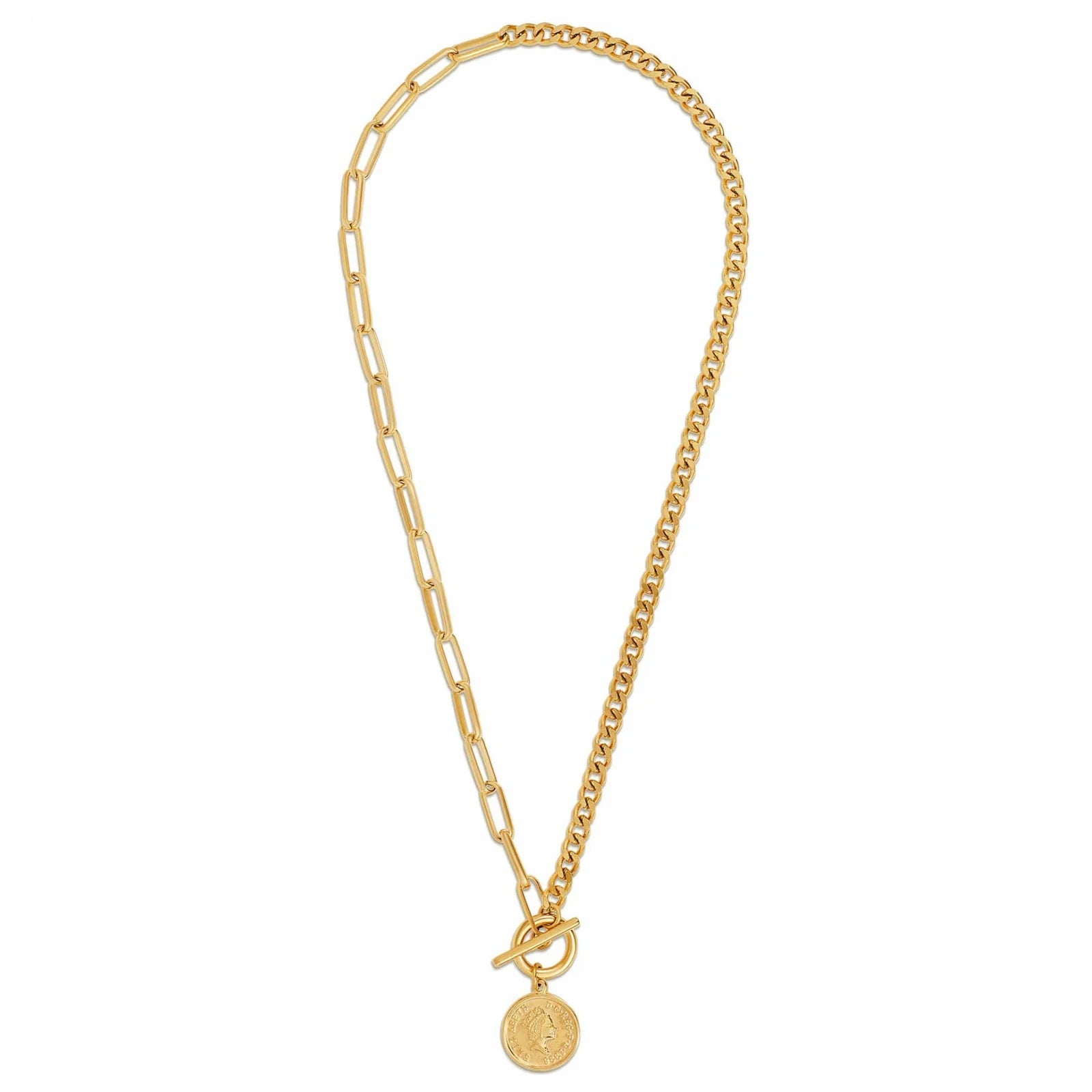 Stacie Toggle Chain Coin Necklace - Gold 106 - She Chester