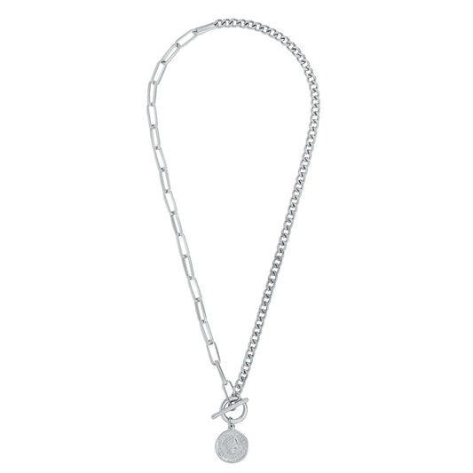 Stacie Toggle Chain Coin Necklace - Silver 249 - She Chester