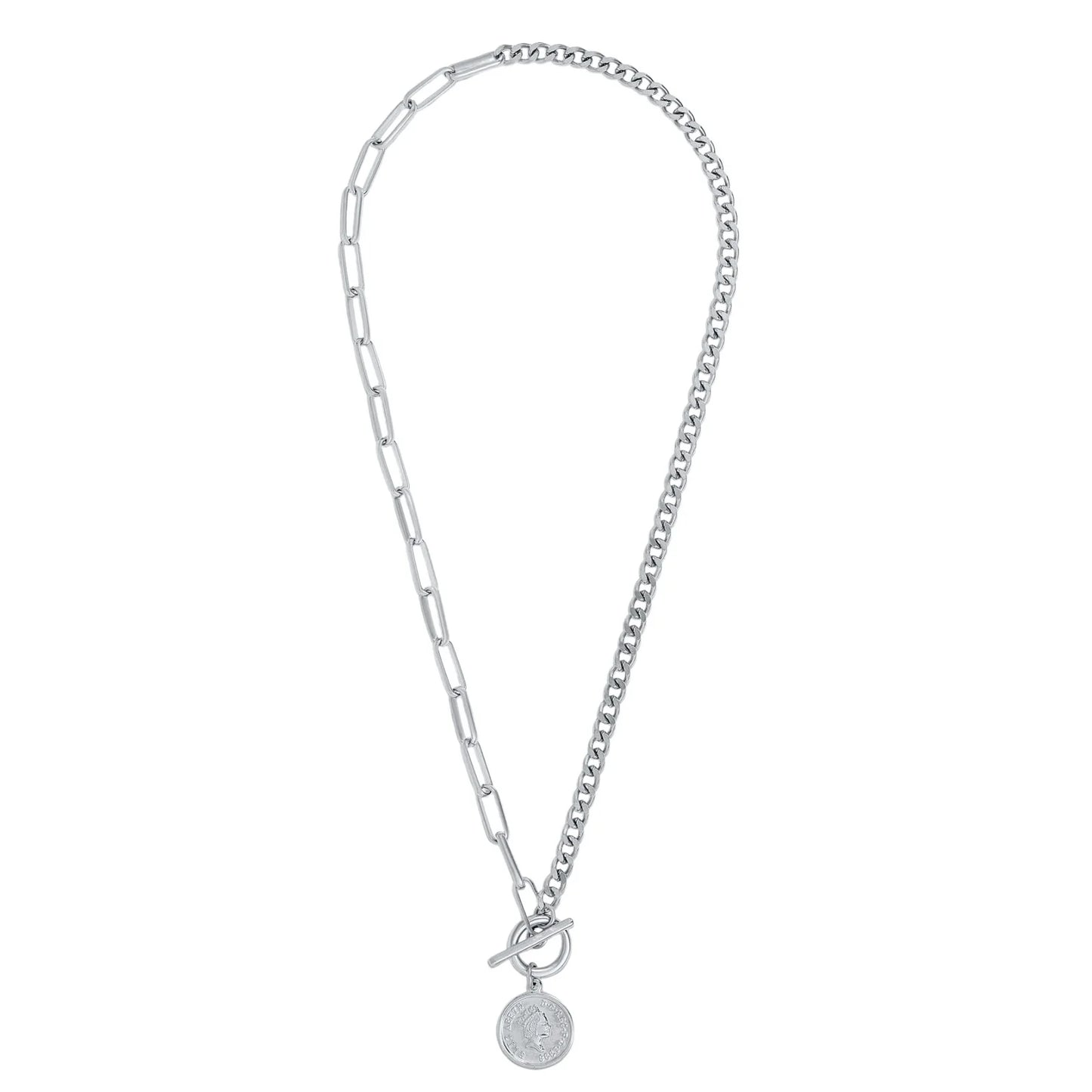 Stacie Toggle Chain Coin Necklace - Silver 249