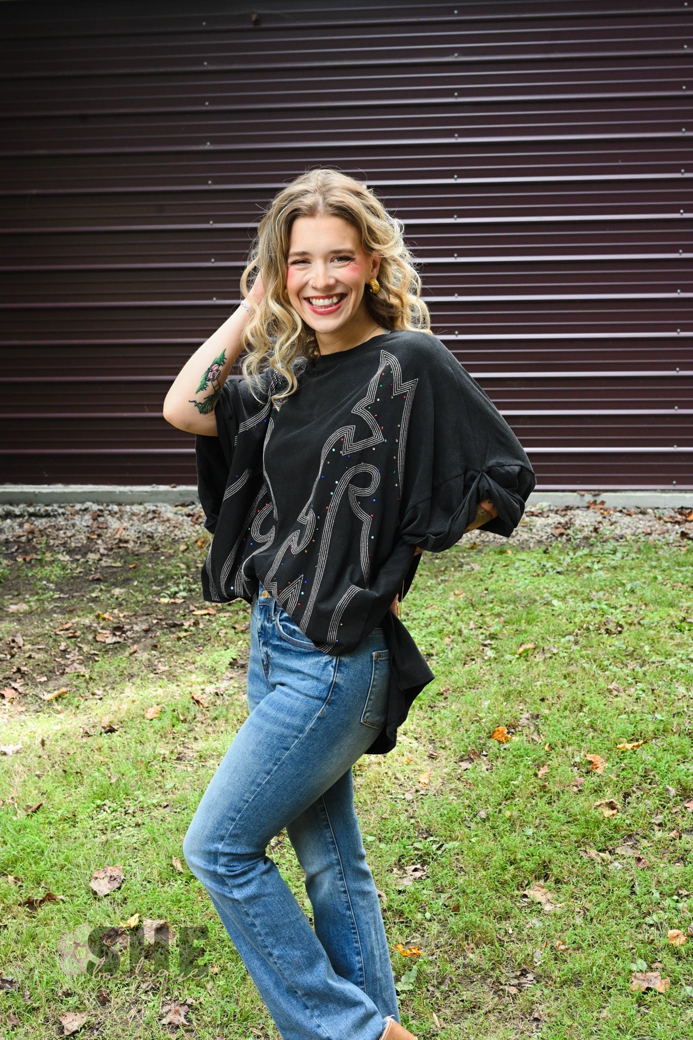 Stone Boot Stitch Black Oversized Tee - She Chester