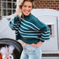 Striped Mock Neck Sweater - She Chester