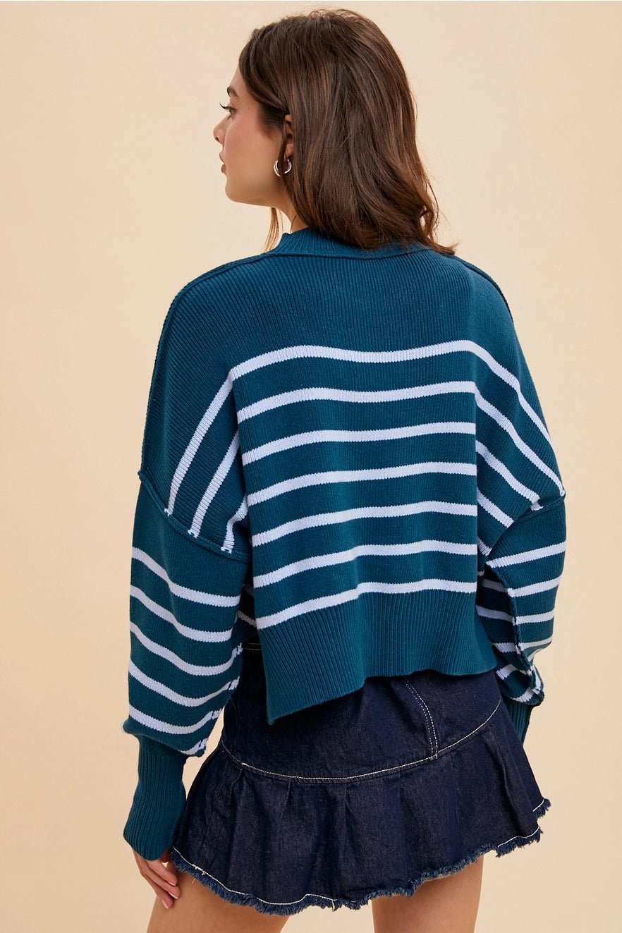 Striped Mock Neck Sweater - She Chester