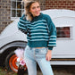 Striped Mock Neck Sweater - She Chester