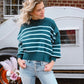 Striped Mock Neck Sweater - She Chester