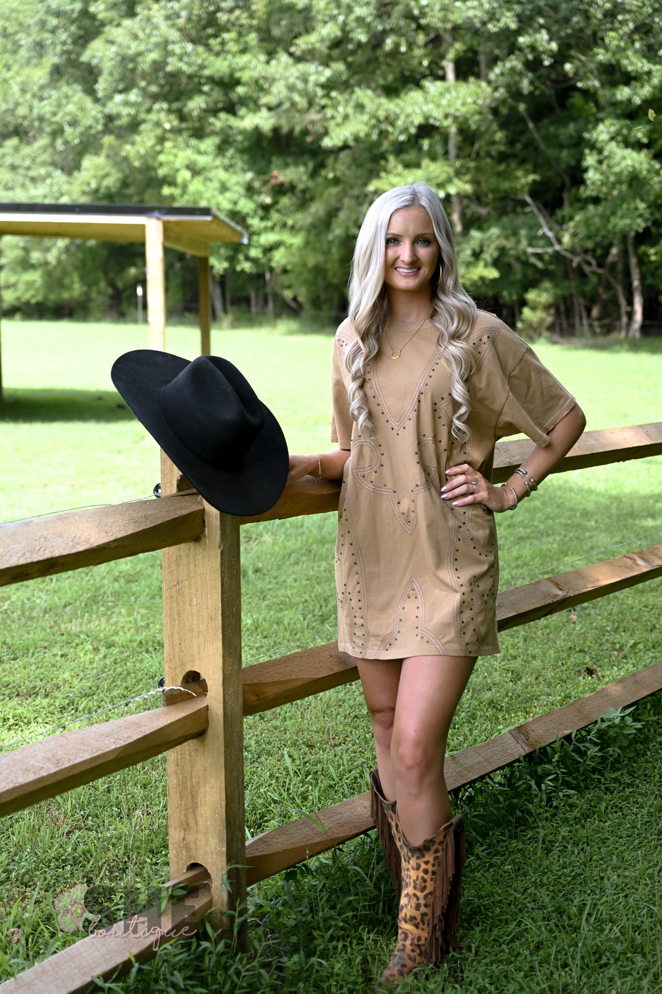 Studded Boot Stitch Tshirt Dress - She Chester