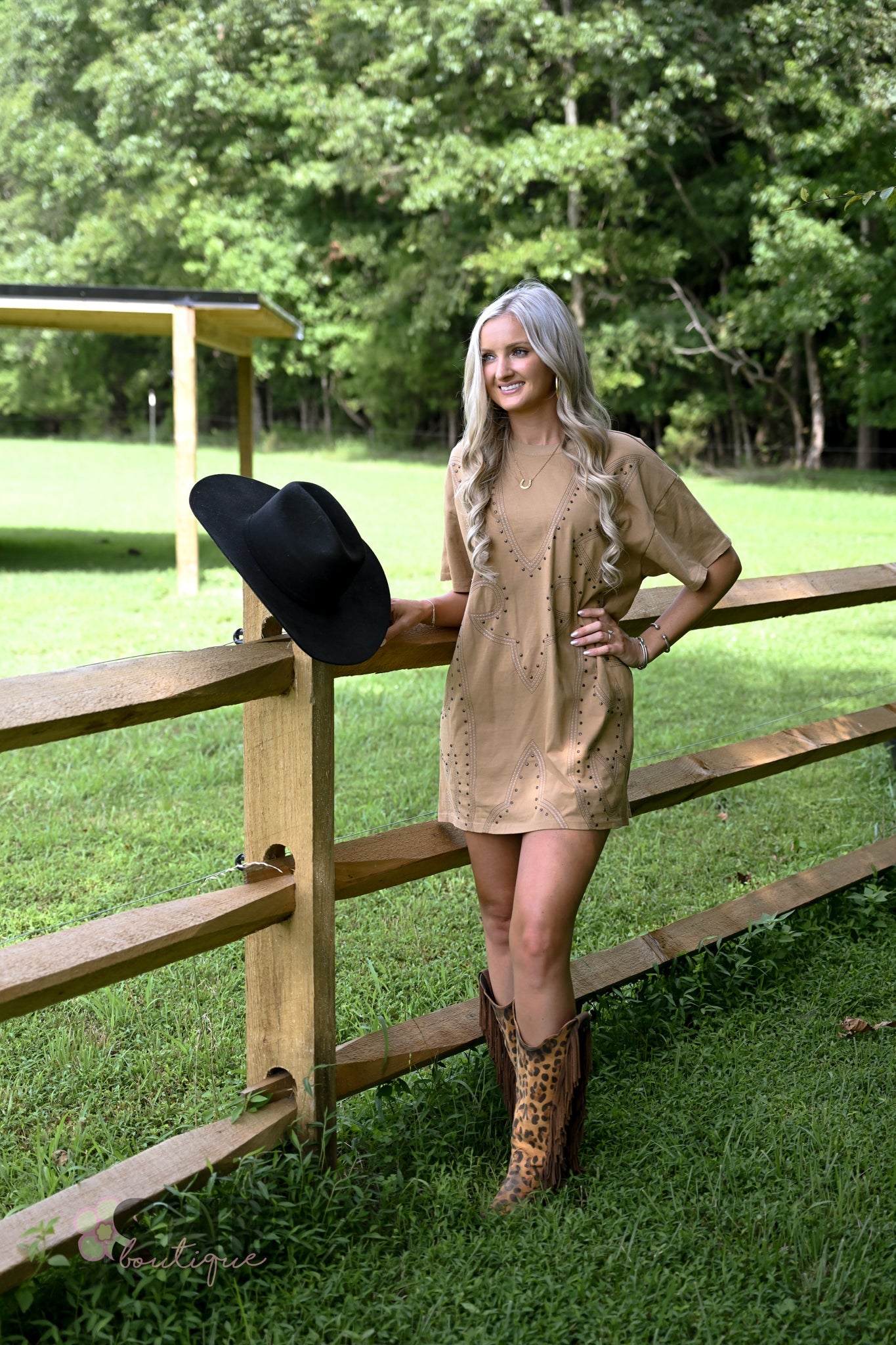 Studded Boot Stitch Tshirt Dress - She Chester