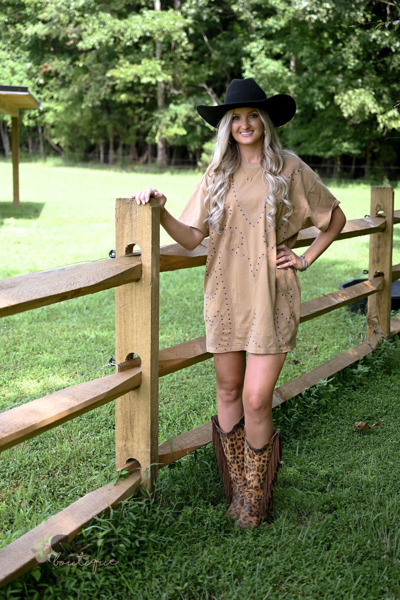 Studded Boot Stitch Tshirt Dress - She Chester