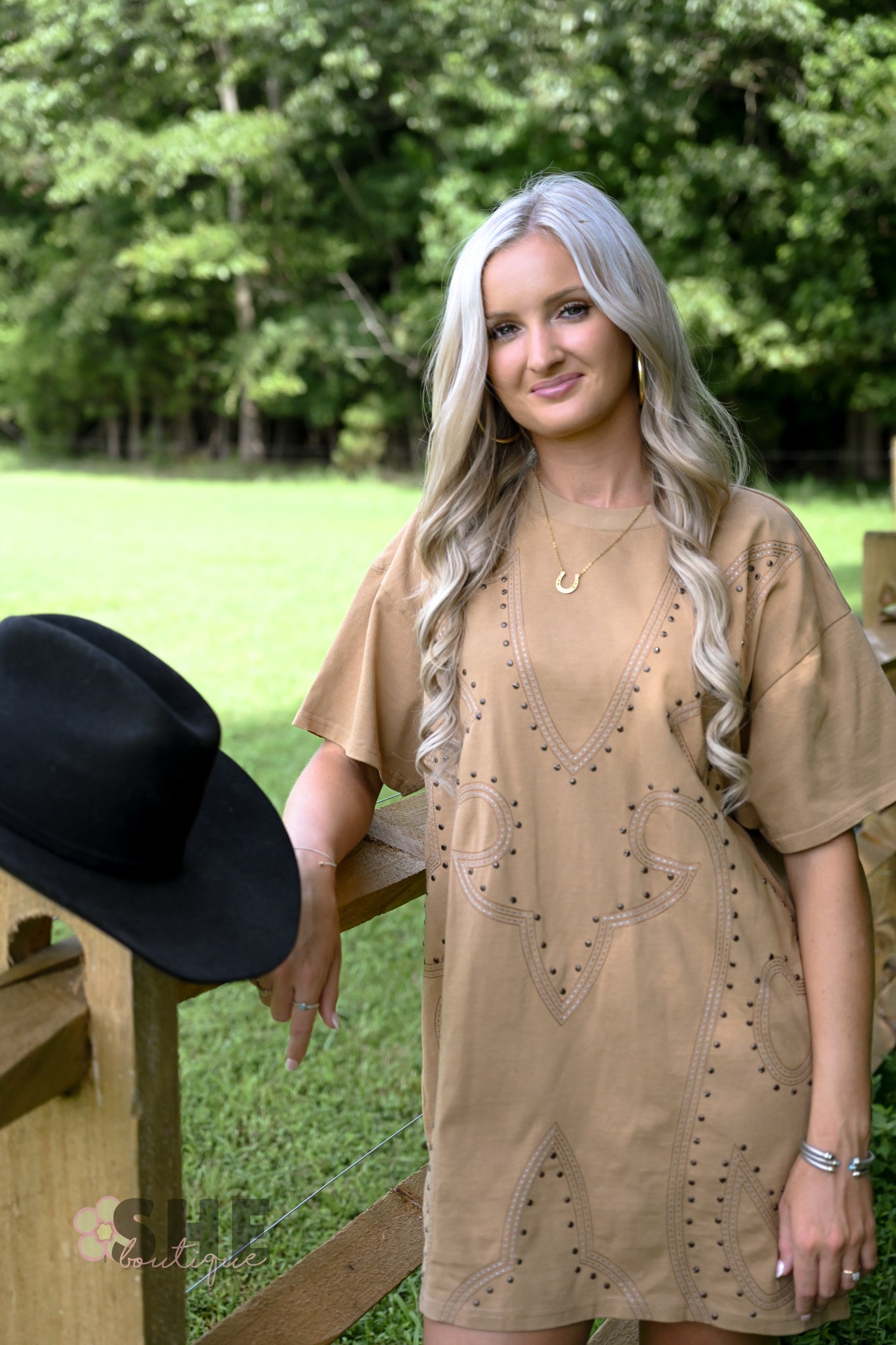 Studded Boot Stitch Tshirt Dress - She Chester
