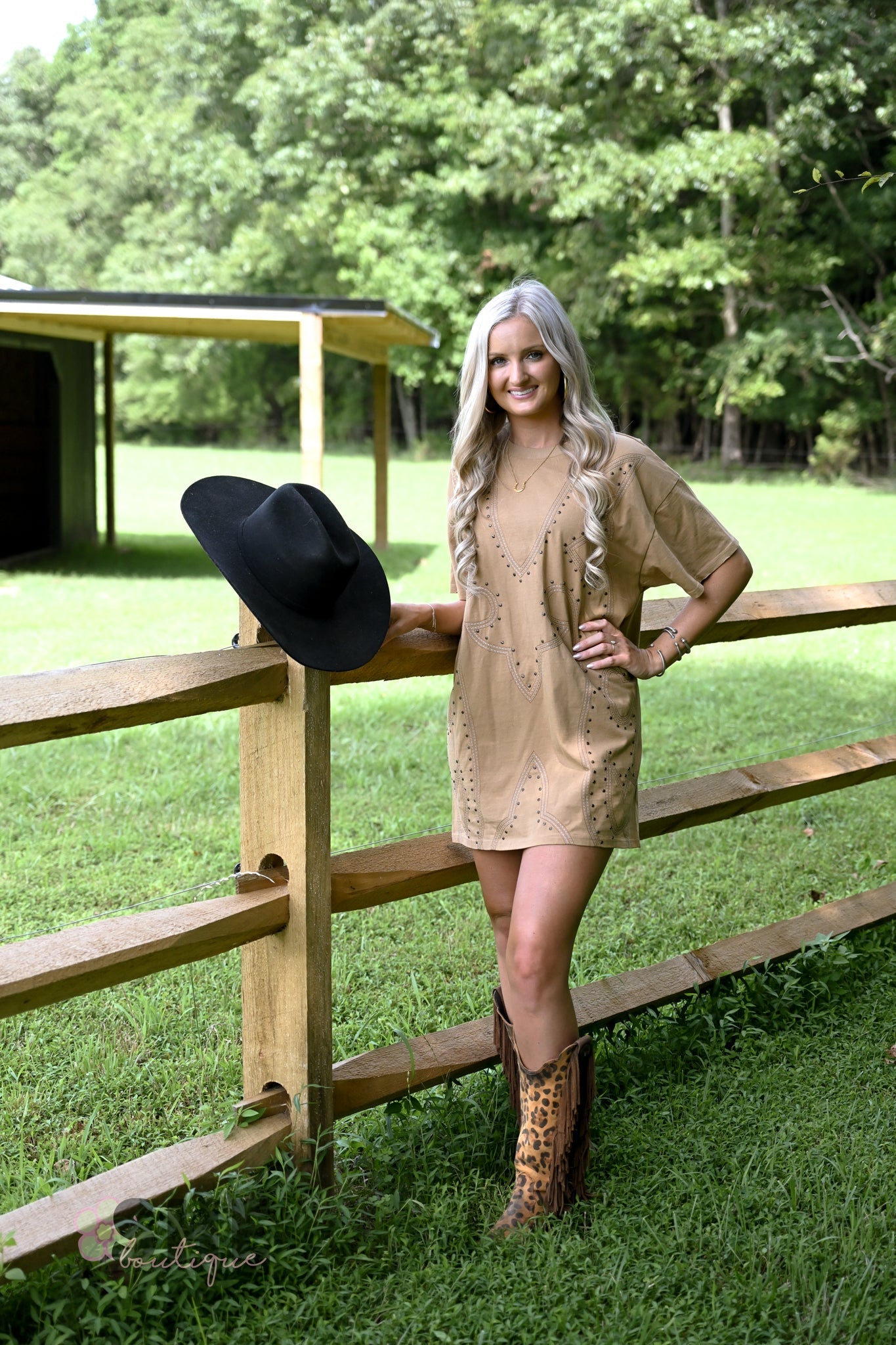 Studded Boot Stitch Tshirt Dress - She Chester