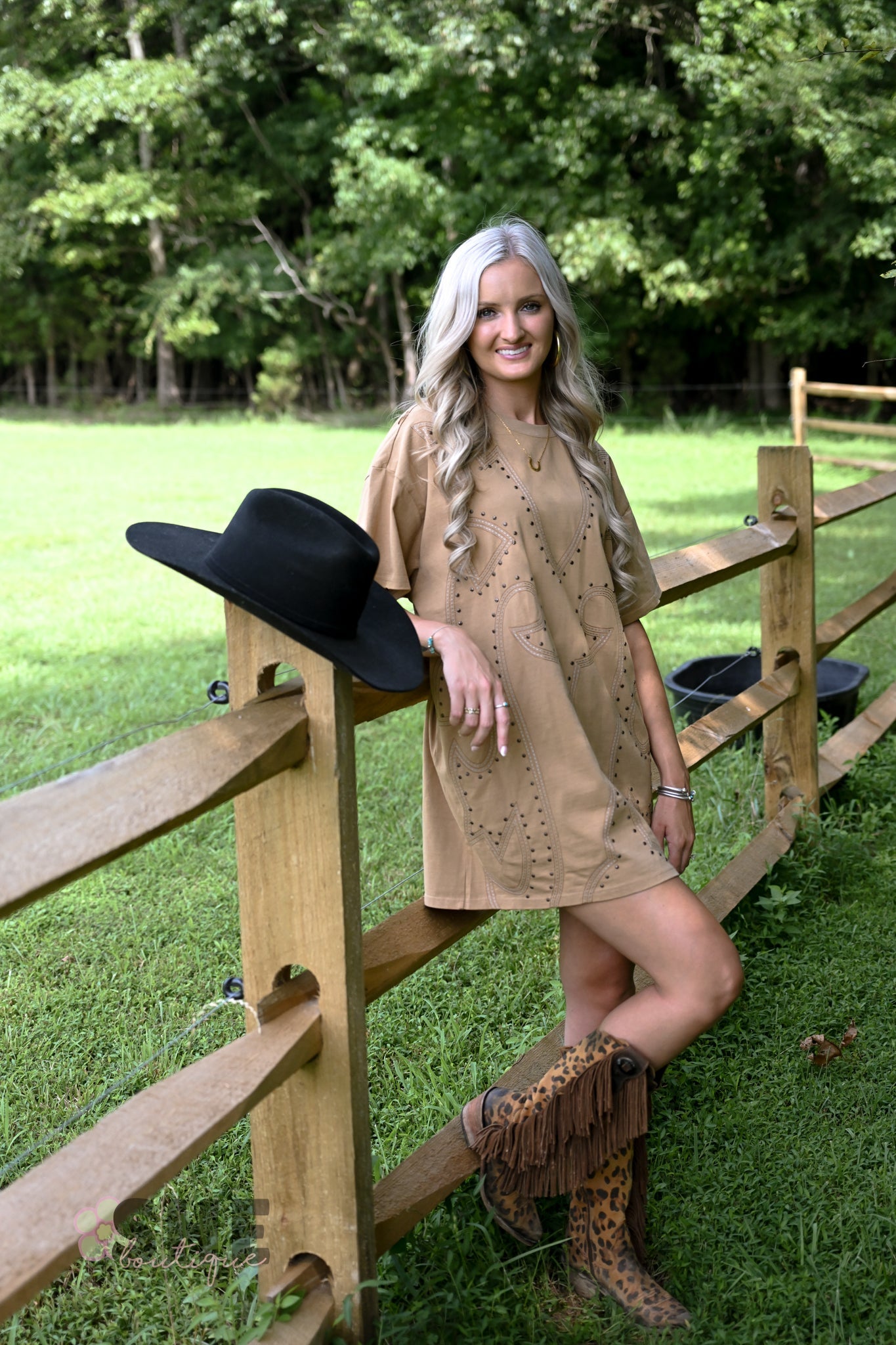 Studded Boot Stitch Tshirt Dress - She Chester