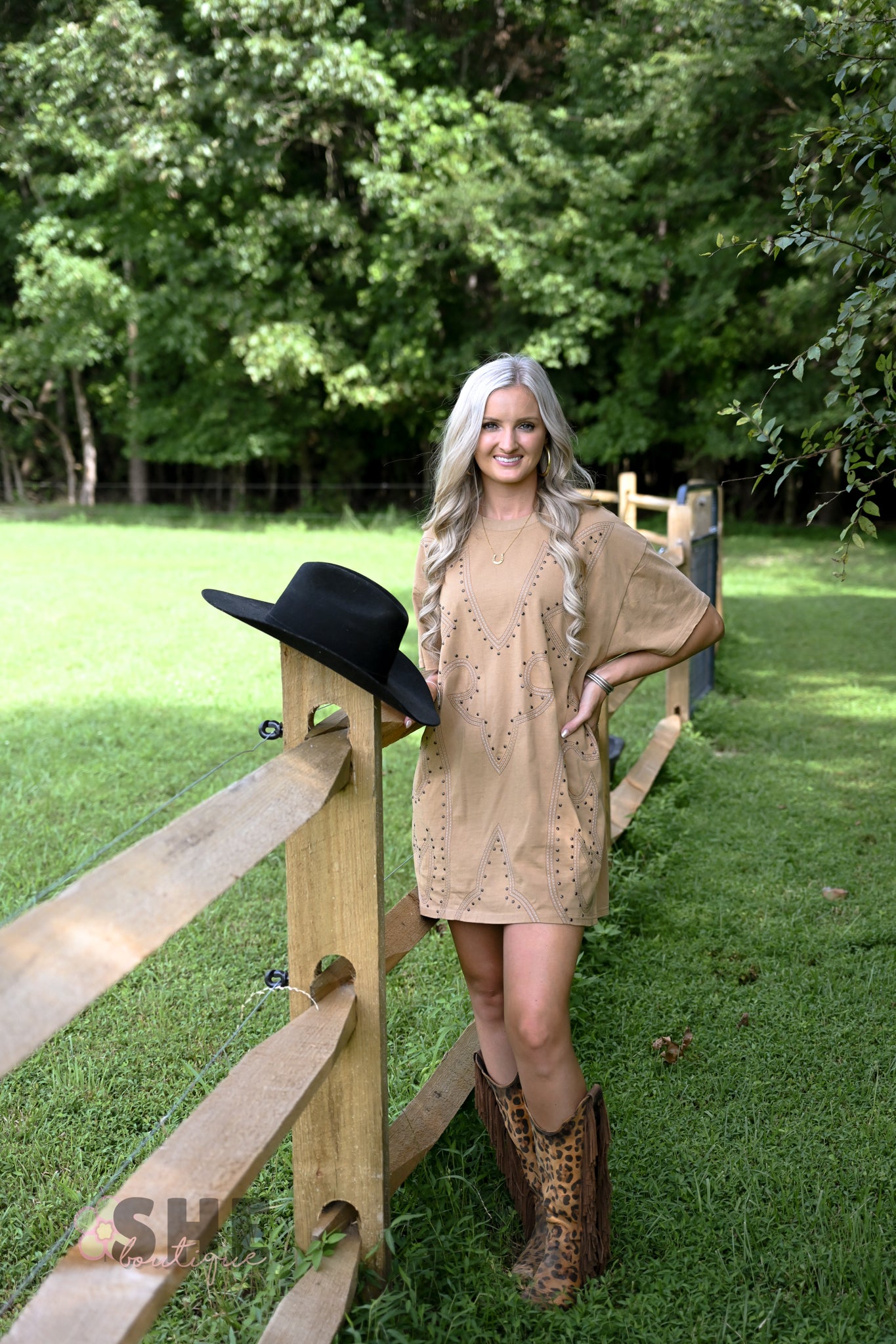 Studded Boot Stitch Tshirt Dress - She Chester