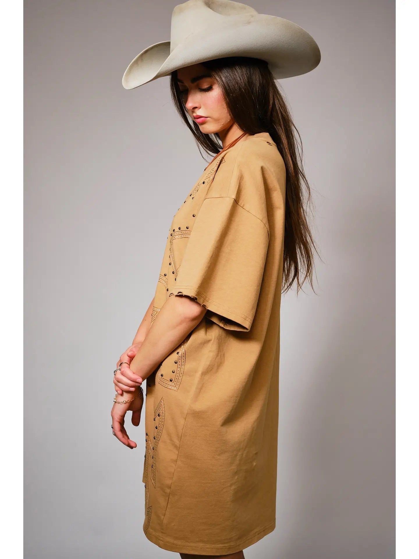 Studded Boot Stitch Tshirt Dress - She Chester