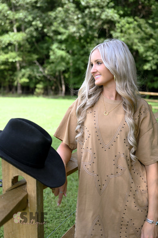 Studded Boot Stitch Tshirt Dress - She Chester