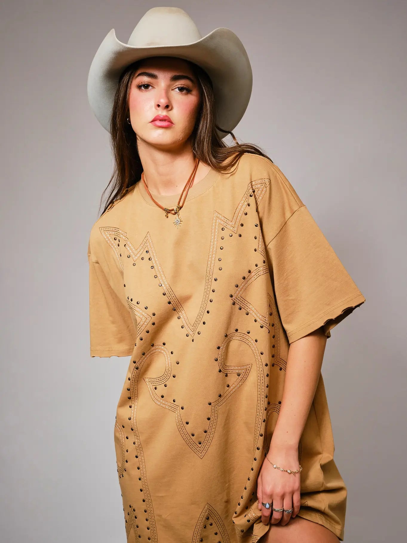 Studded Boot Stitch Tshirt Dress - She Chester
