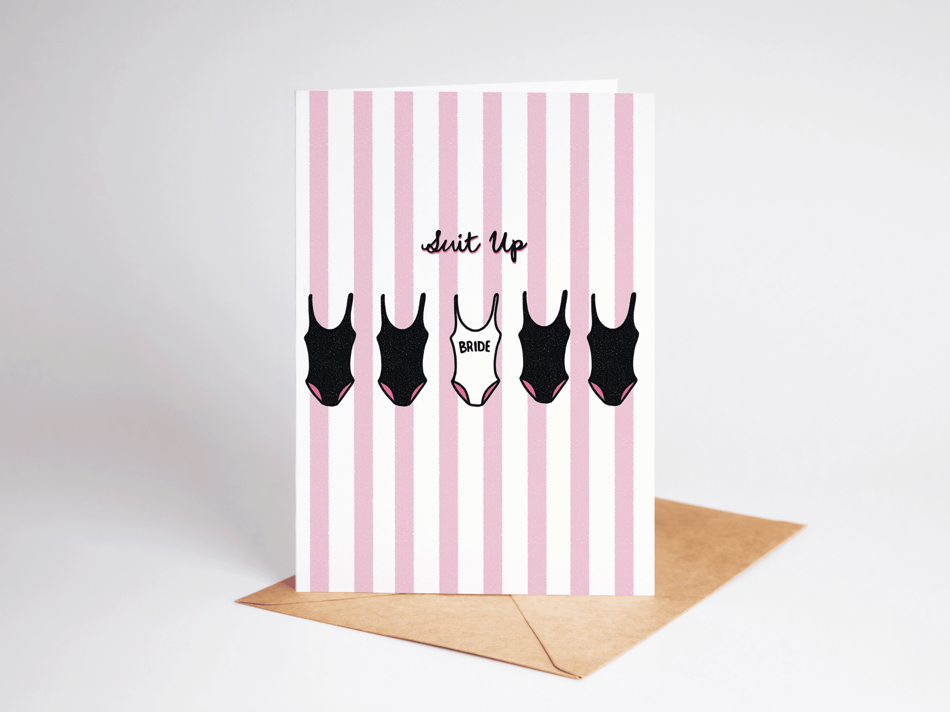 Suit Up Swimsuit Bachelorette Bride Engagement Greeting Card - She Chester