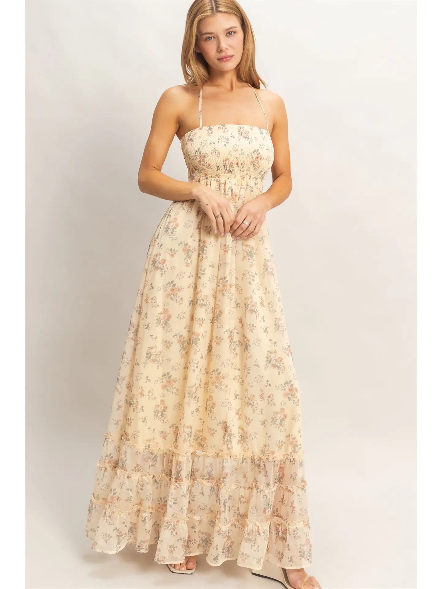 Sunset Dreams Buff Yellow Floral Maxi - She Chester