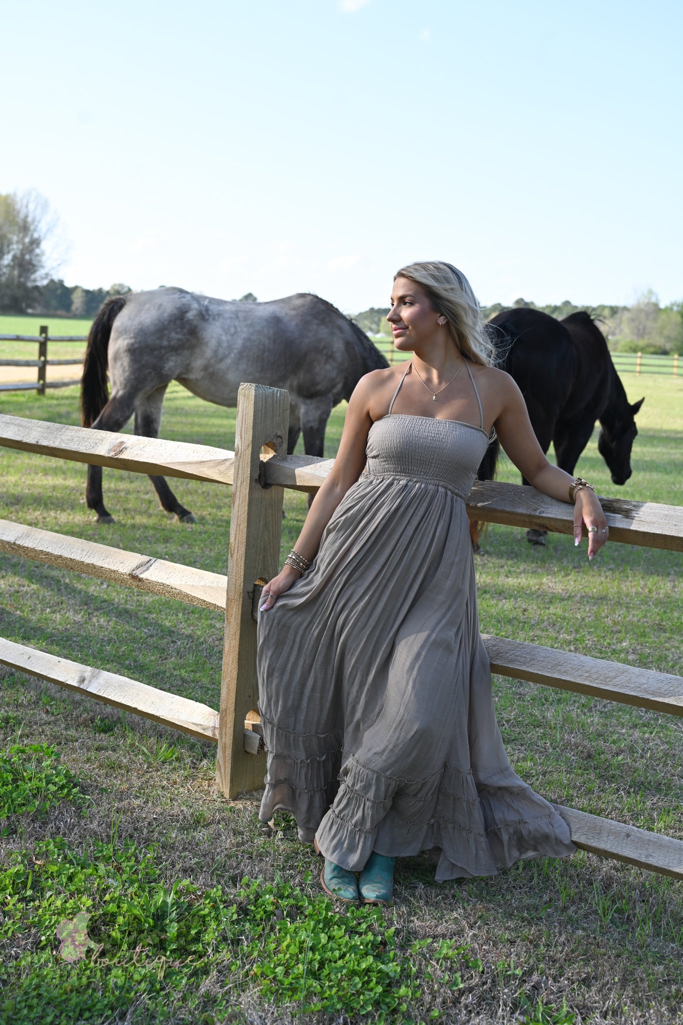 Sunset Dreams Taupe Maxi Dress - She Chester