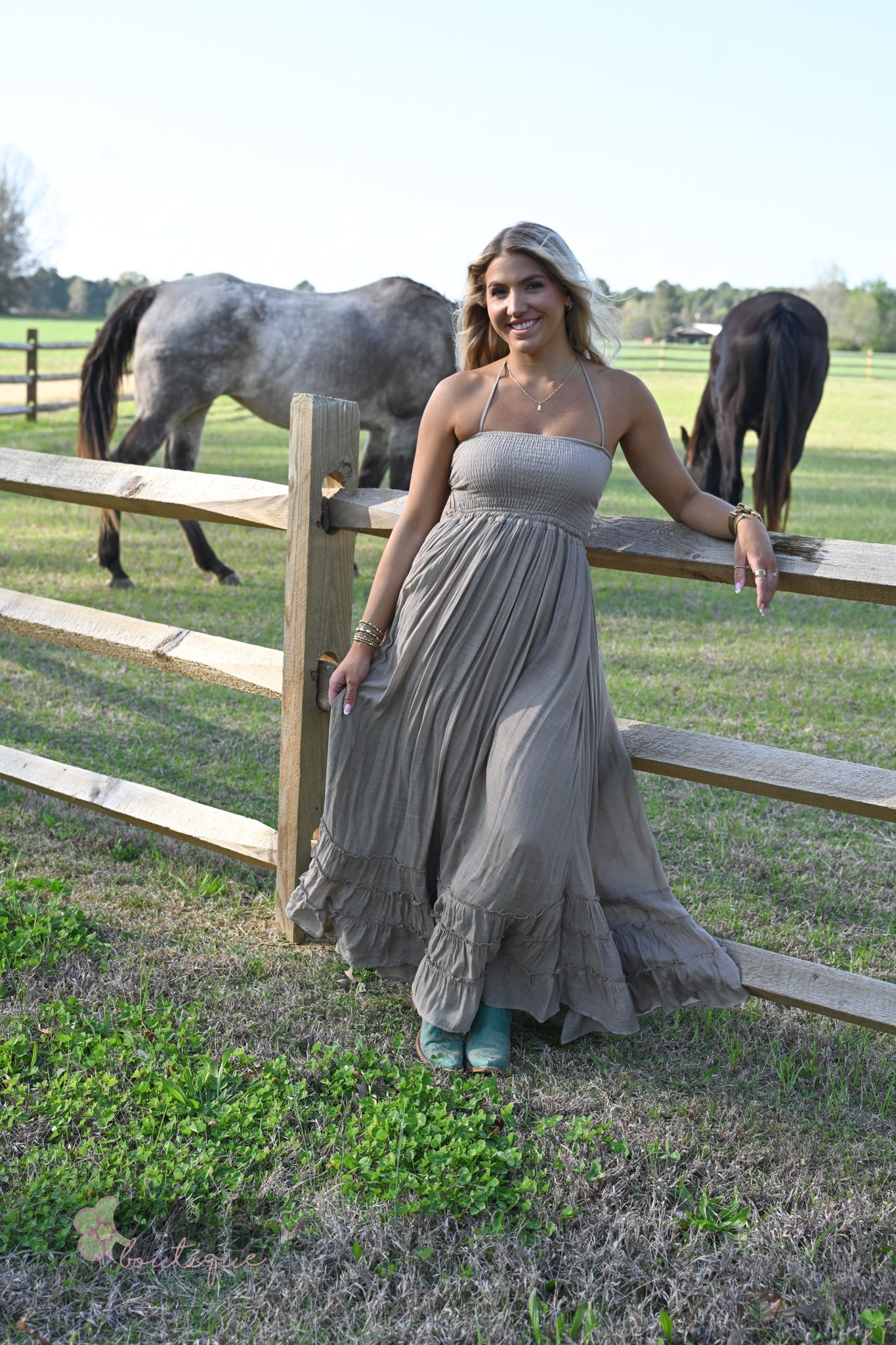 Sunset Dreams Taupe Maxi Dress - She Chester