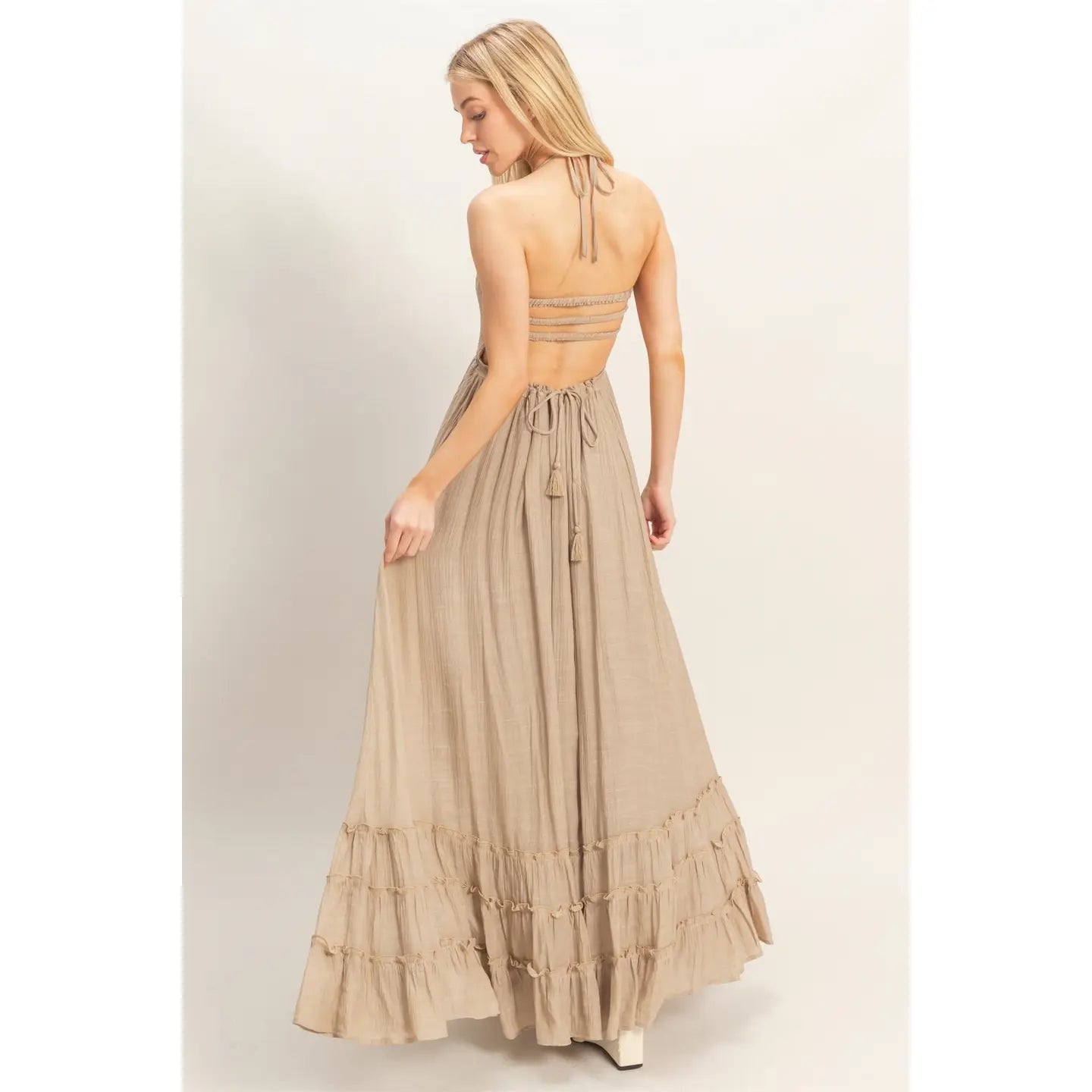 Sunset Dreams Taupe Maxi Dress - She Chester
