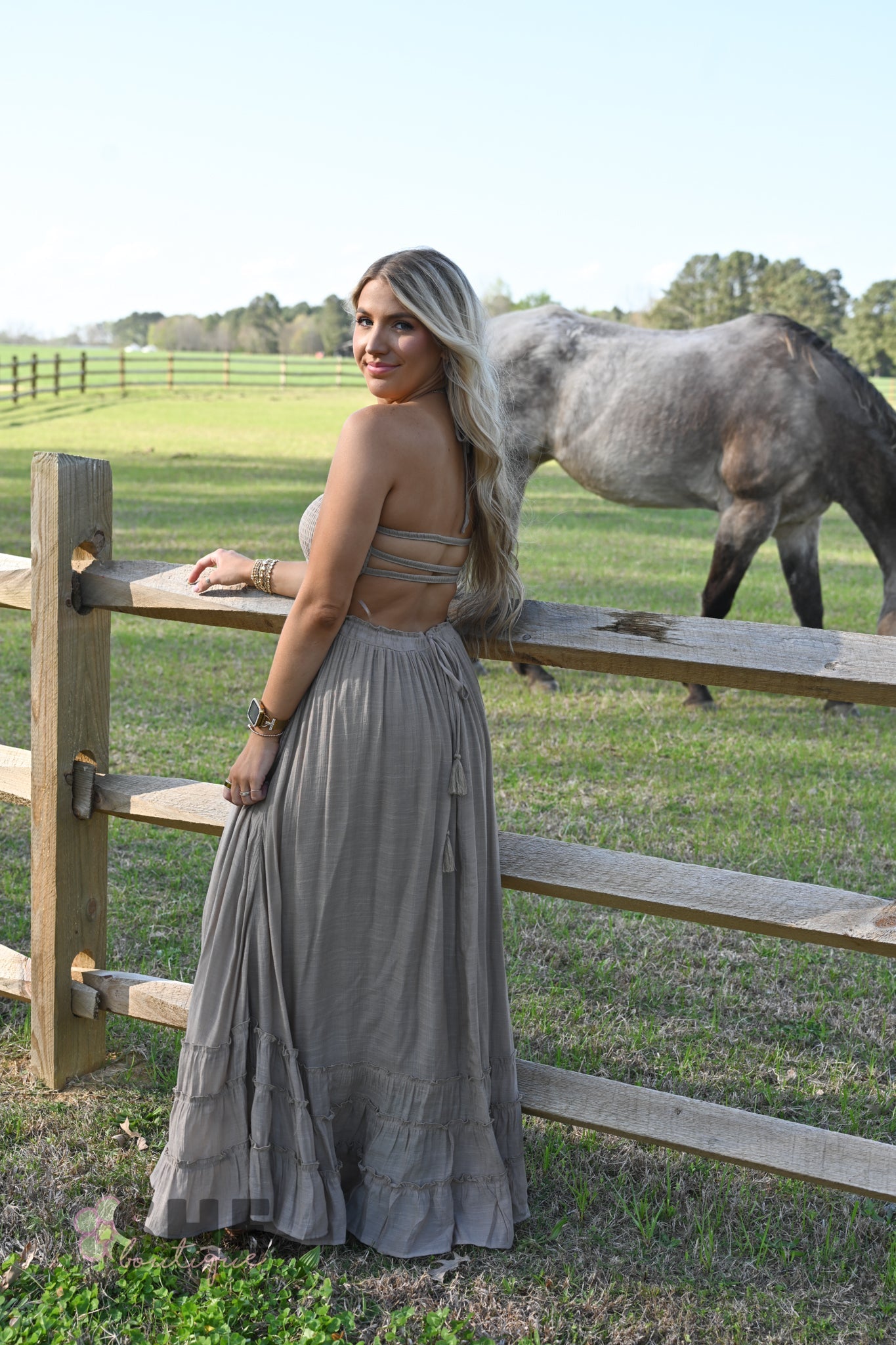 Sunset Dreams Taupe Maxi Dress - She Chester