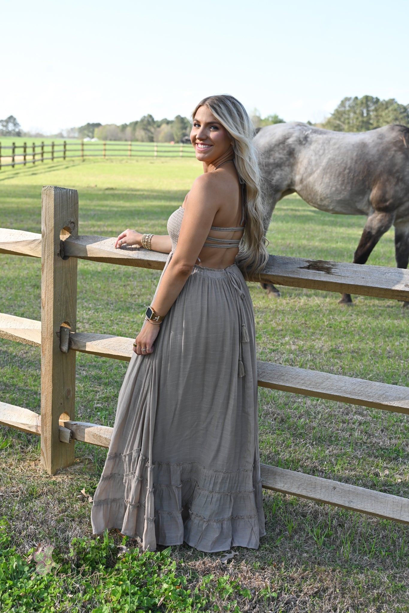 Sunset Dreams Taupe Maxi Dress - She Chester