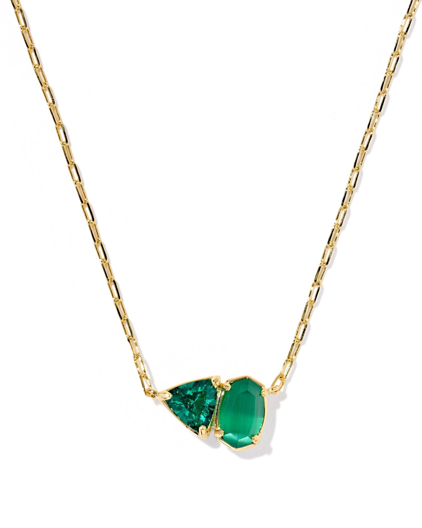 TATUM SHORT PENDANT NECKLACE GOLD DARK GREEN MIX - She Chester