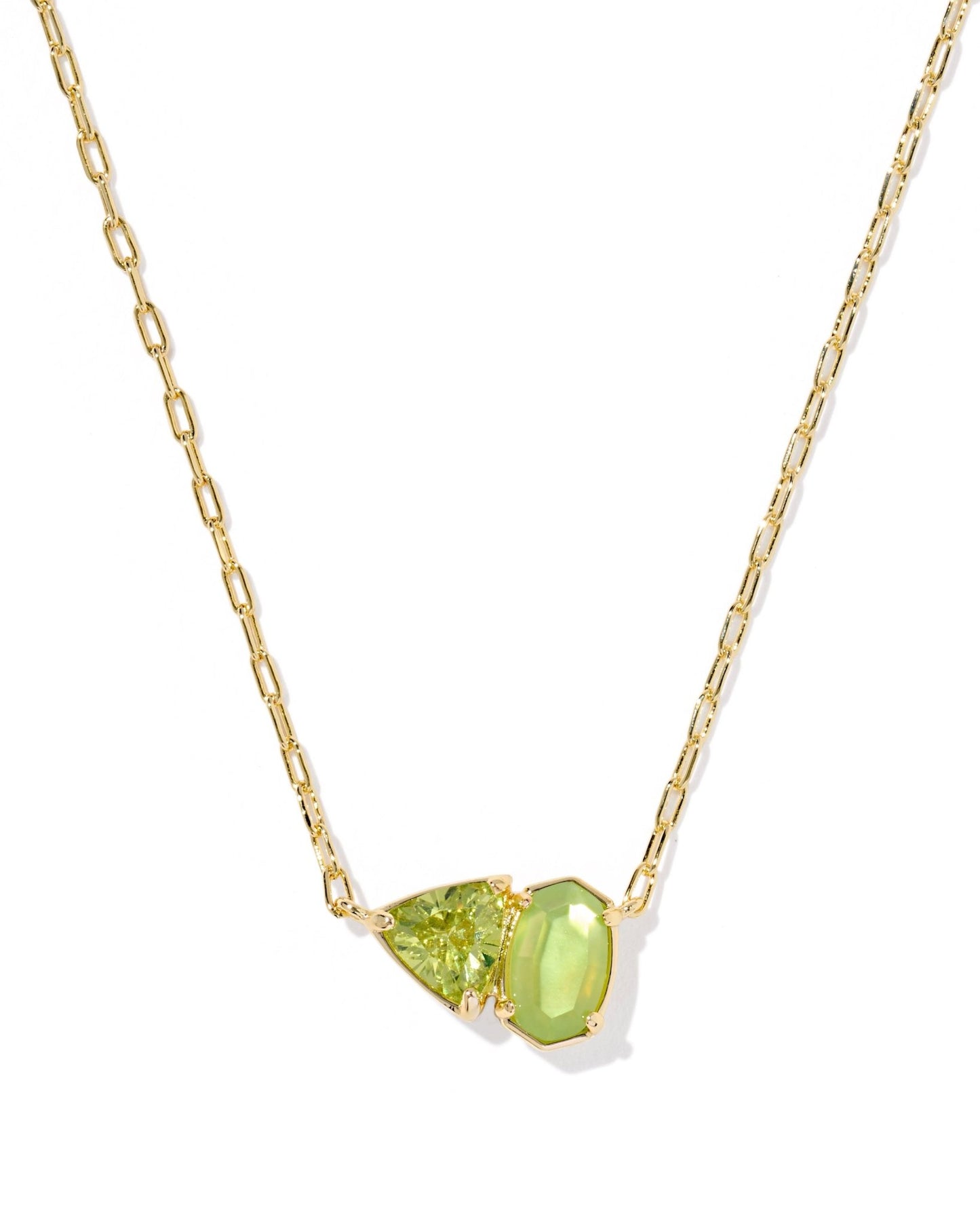 TATUM SHORT PENDANT NECKLACE GOLD LIGHT GREEN MIX - She Chester
