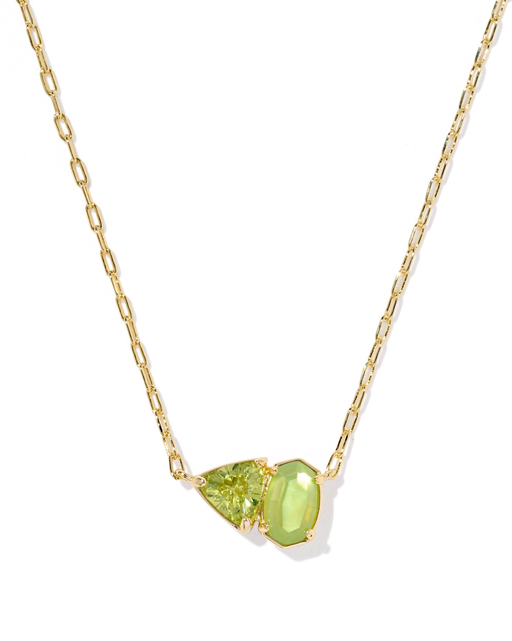 TATUM SHORT PENDANT NECKLACE GOLD LIGHT GREEN MIX - She Chester