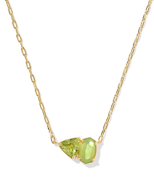 TATUM SHORT PENDANT NECKLACE GOLD LIGHT GREEN MIX - She Chester