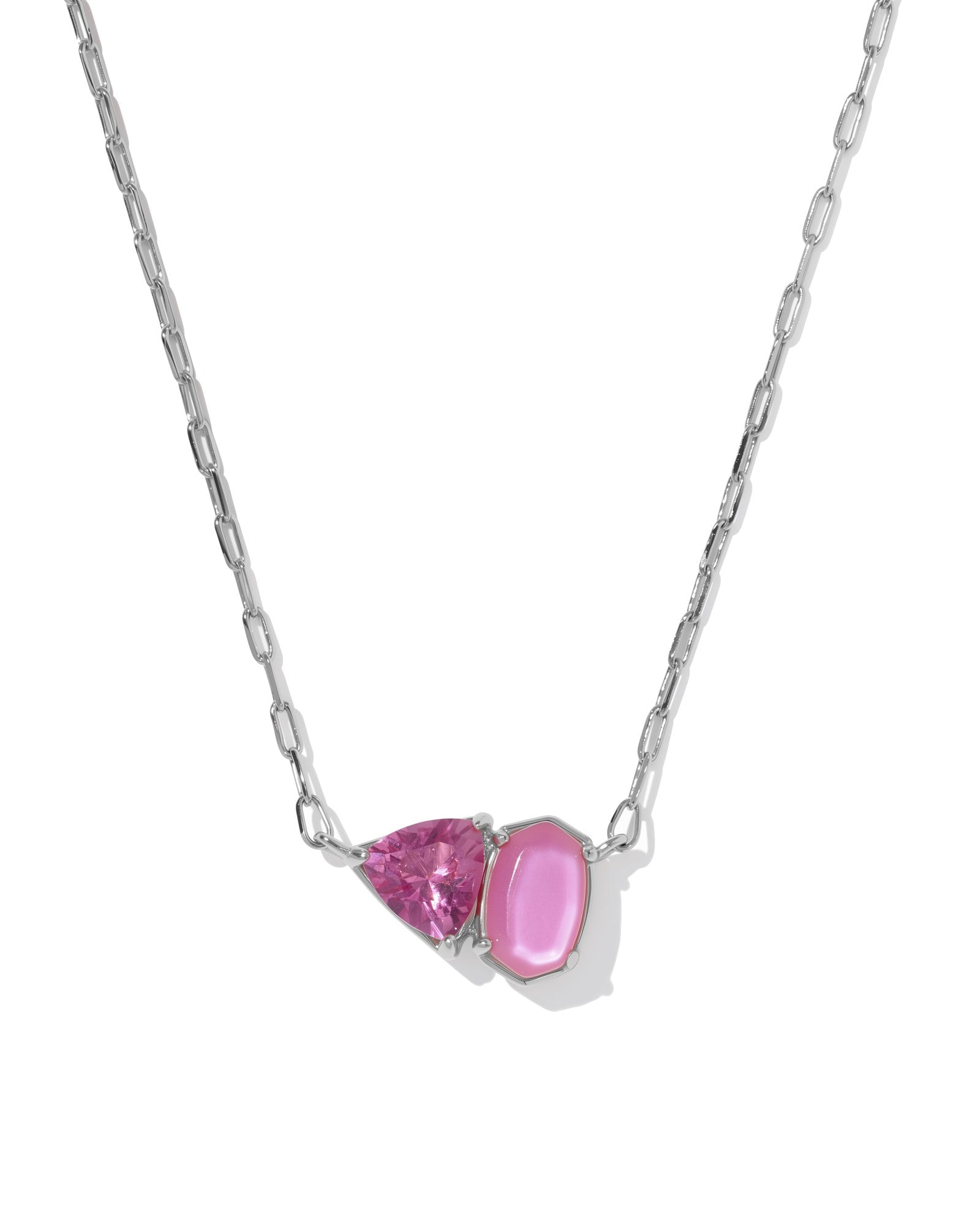 TATUM SHORT PENDANT NECKLACE RHODIUM AZALEA PINK MIX - She Chester