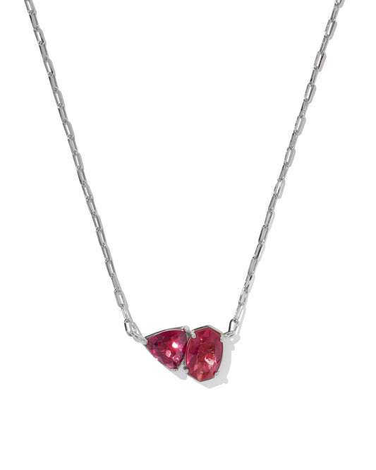 TATUM SHORT PENDANT NECKLACE RHODIUM BURGUNDY MIX - She Chester