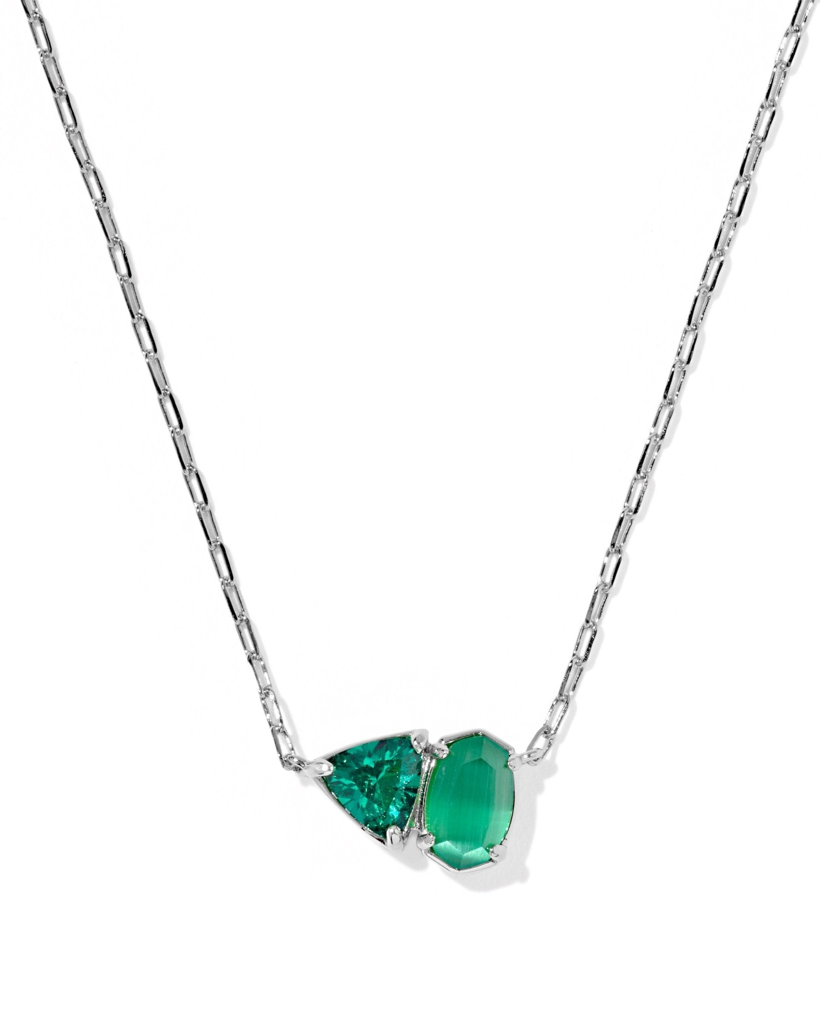 TATUM SHORT PENDANT NECKLACE RHODIUM DARK GREEN MIX - She Chester
