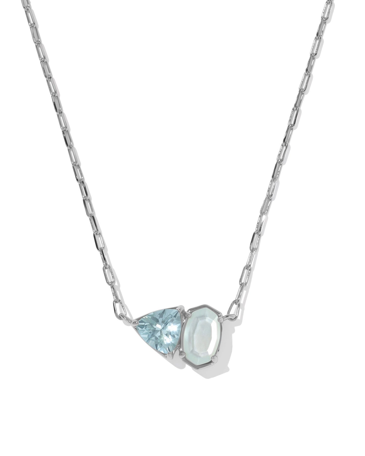 TATUM SHORT PENDANT NECKLACE RHODIUM LIGHT BLUE MIX - She Chester