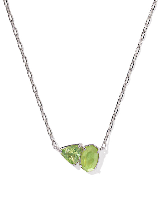 TATUM SHORT PENDANT NECKLACE RHODIUM LIGHT GREEN MIX - She Chester